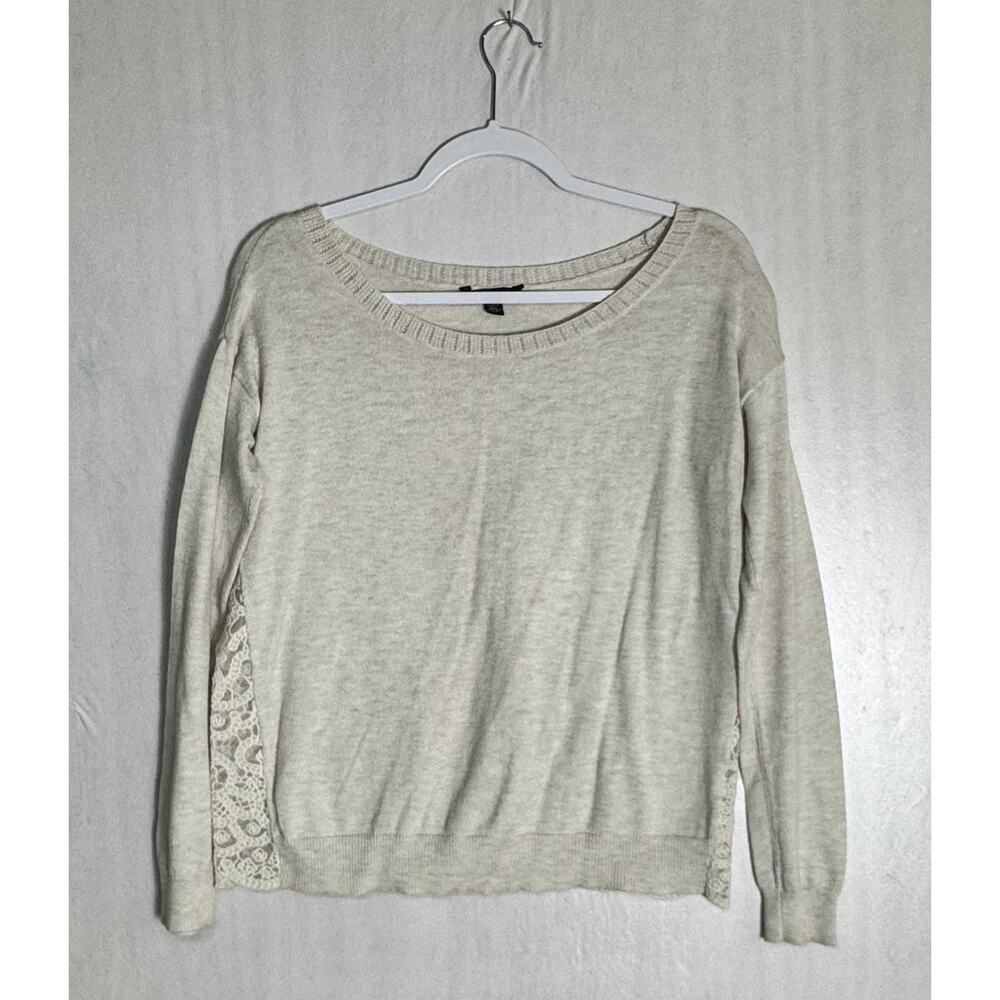 American Eagle Womens Y2K Cream Sheer Lace Back Sweater Top Boho Cottagecore S
